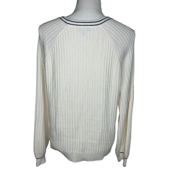 Talbots Ivory Pearl Button Knit Sweater Cardigan Jacket Ribbed Sz L - Picture 5 of 7